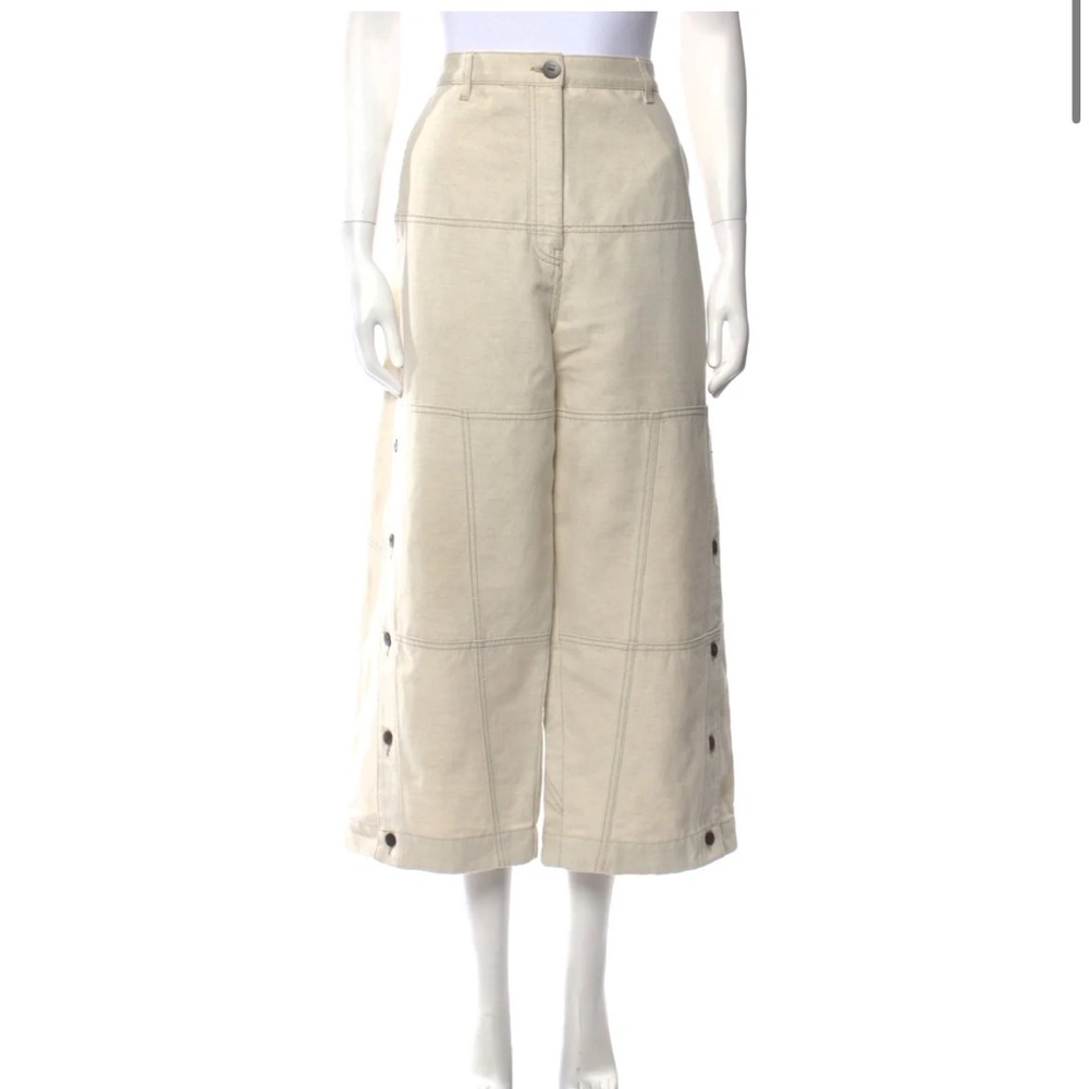 Loewe Wide Leg White Canvas Jeans Pants with Button Leg Wide Leg